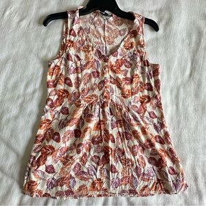 Modcloth Womens Floral Leaf Sleeveless Button Detail Empire Tie Waist Top Sz S